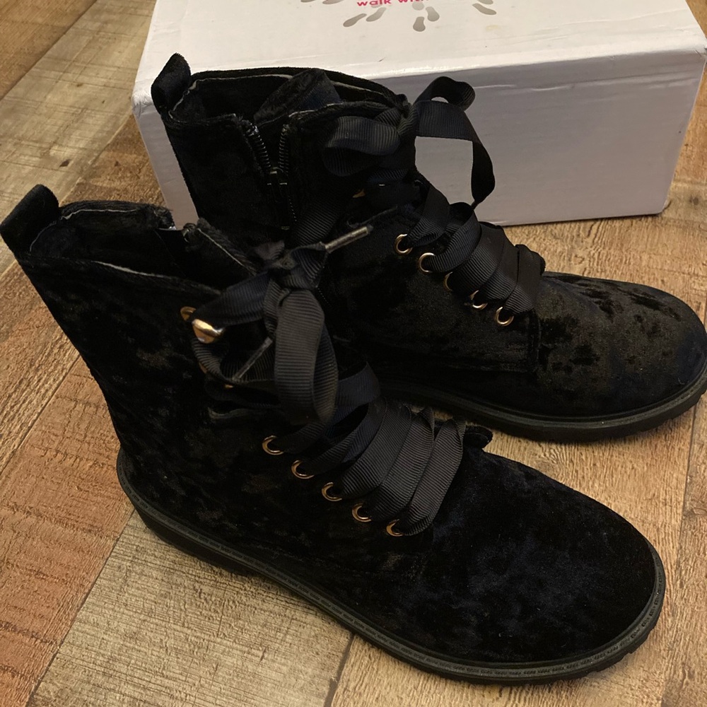 Olivia Miller Ribbon Lace Velvet Combat Boots